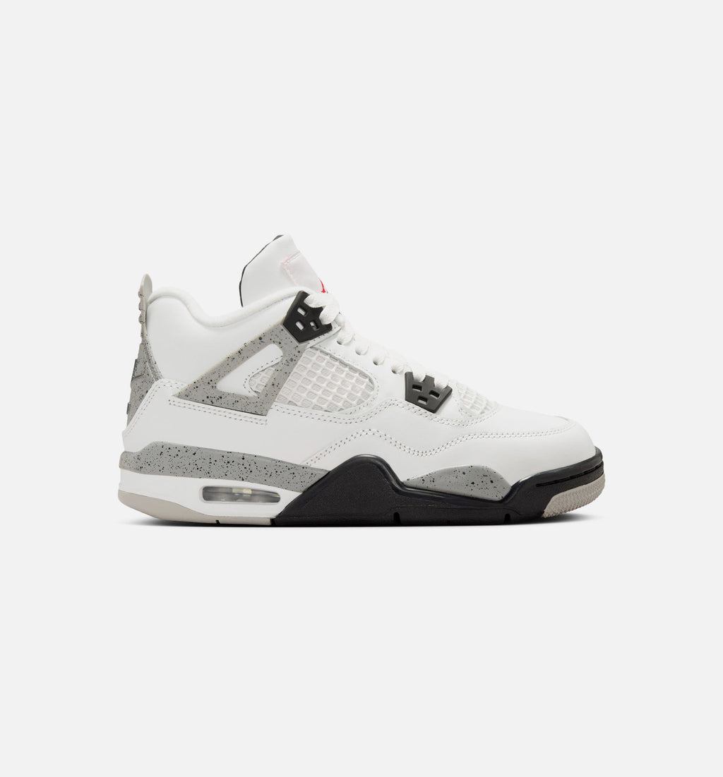 Air Jordan 4 Retro White Cement Grade School Lifestyle Shoe – Summit White / Fire Red / Cement Grey / Black