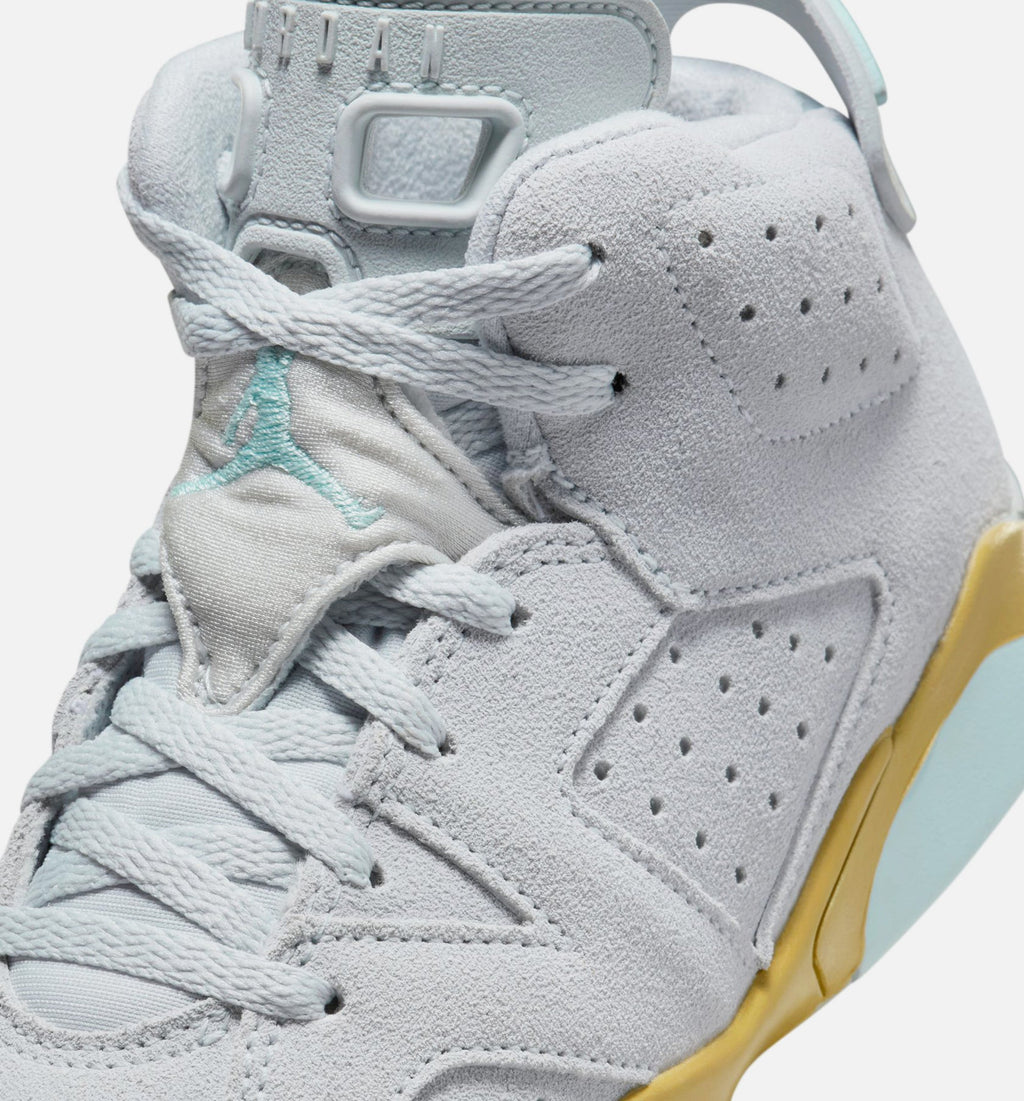 Air Jordan 6 Retro Pearl Preschool Lifestyle Shoe – Pure Platinum / Glacier Blue / Metallic Gold