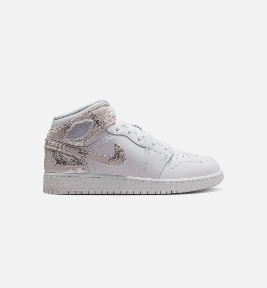 Air Jordan 1 Mid SE Grade School Lifestyle Shoe – White / Field Silver