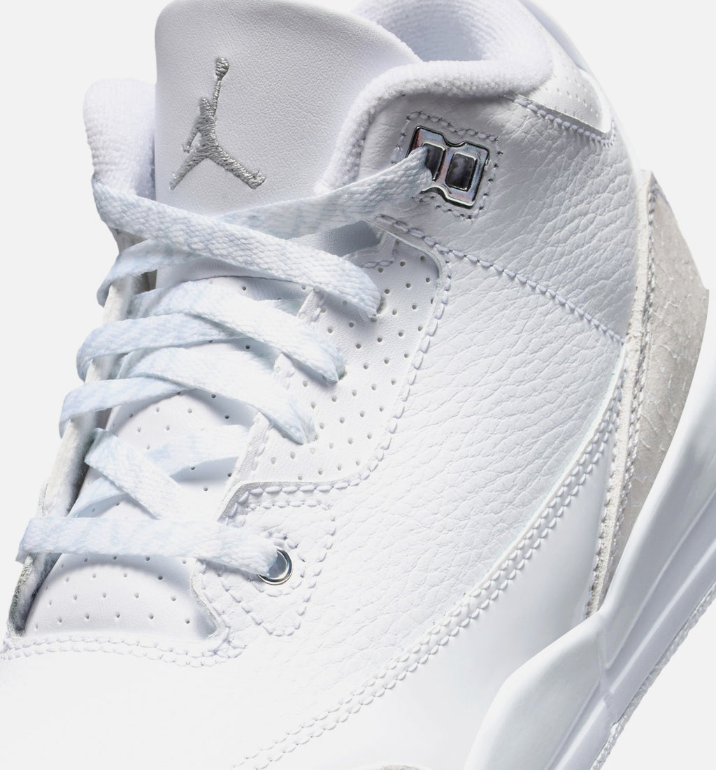 Air Jordan 3 Retro White and Silver Preschool Lifestyle Shoe – White / Metallic Silver
