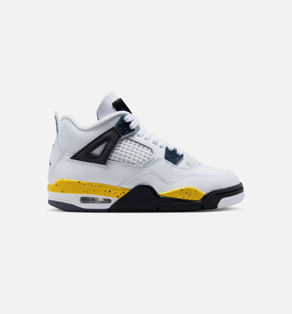 Air Jordan 4 Retro Rare Air Tour Yellow Grade School Lifestyle Shoe – White / Dark Blue Grey / Black / Tour Yellow