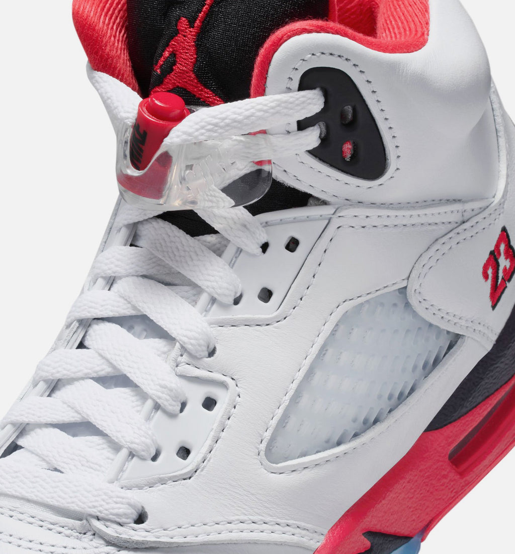 Air Jordan 5 Retro Fire Red Grade School Lifestyle Shoe – White / Fire Red / Black