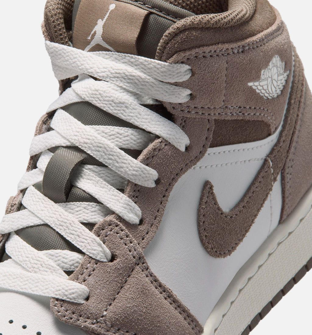 Air Jordan 1 Mid Grade School Lifestyle Shoe – Enigma Stone / Olive Grey / Summit White