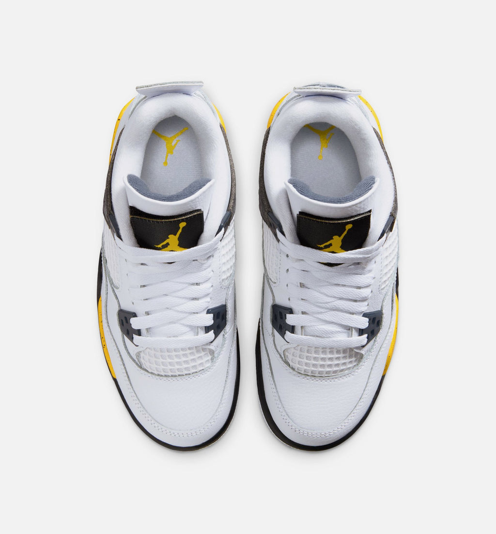 Air Jordan 4 Retro Rare Air Tour Yellow Grade School Lifestyle Shoe – White / Dark Blue Grey / Black / Tour Yellow