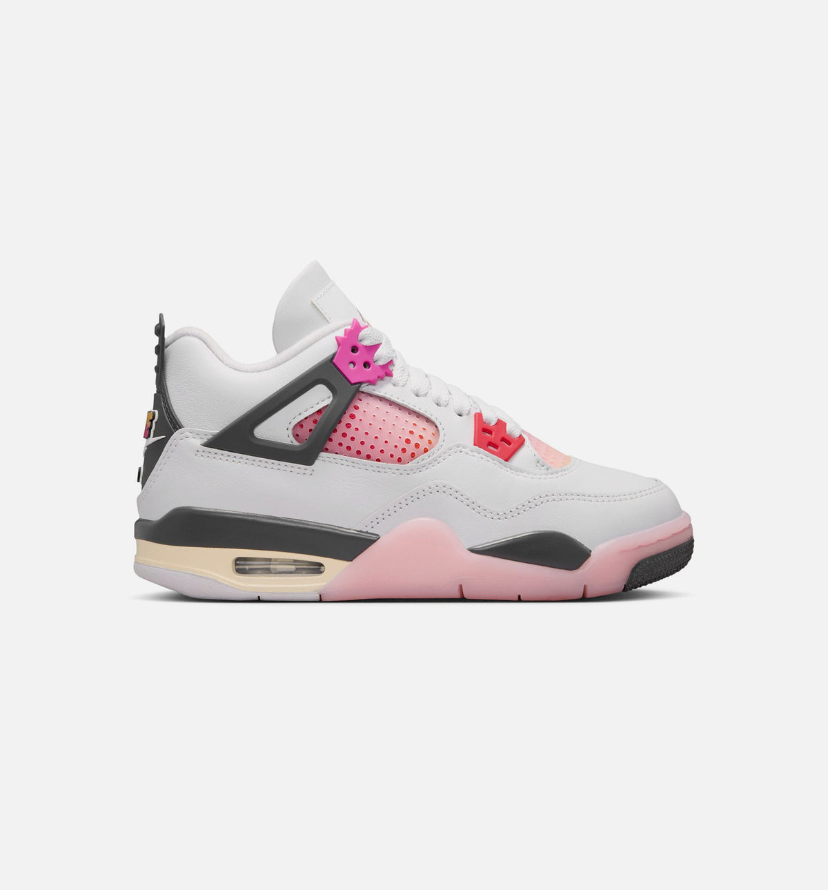 Air Jordan 4 Retro Comic Grade School Lifestyle Shoe – Off White / Fire Pink / Anthracite