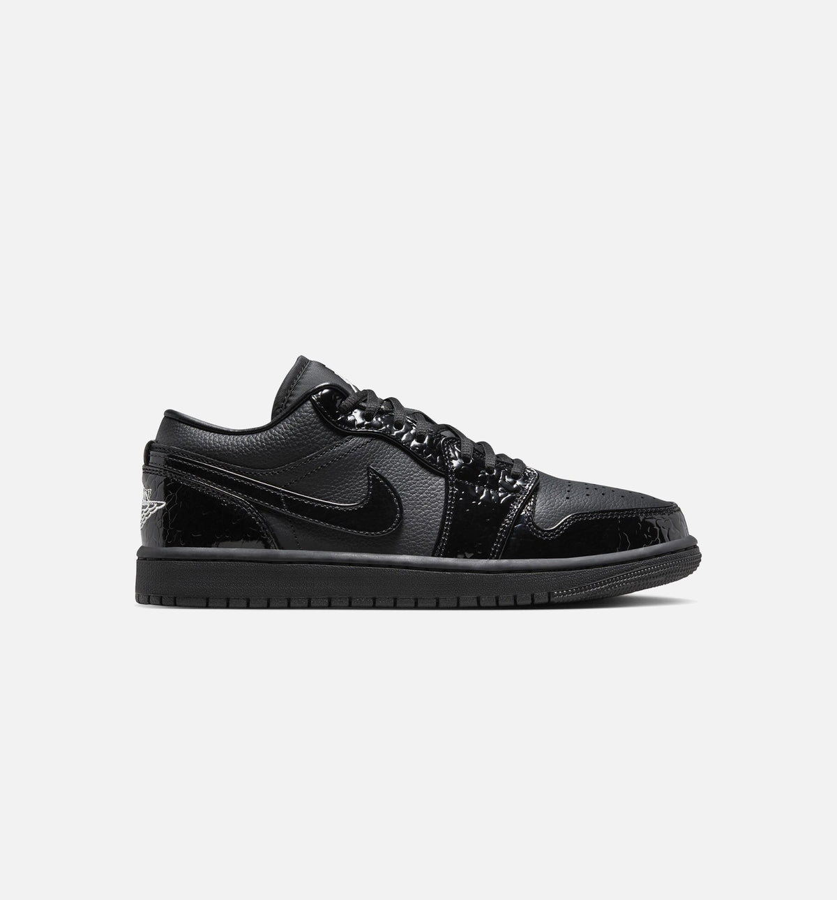 Air Jordan 1 Low Patent Elephant Women's Lifestyle Shoe – Black / White / Metallic Silver