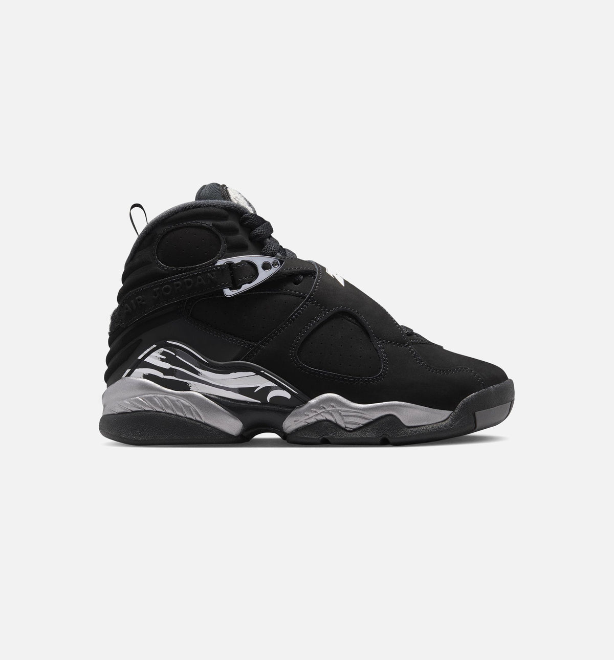 Air Jordan 8 Retro Chrome Black and Light Graphite Grade School Lifestyle Shoe – Black / White / Light Graphite