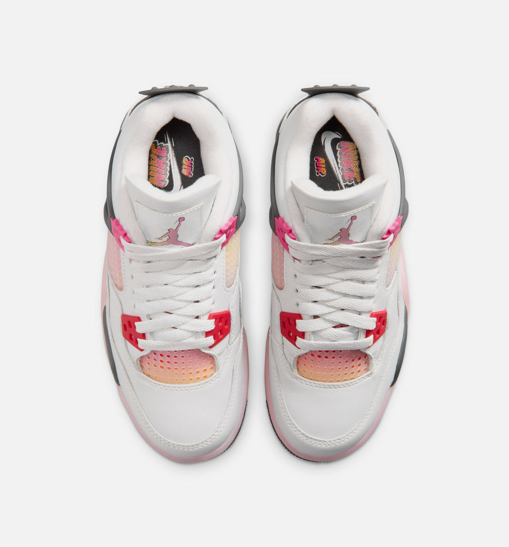 Air Jordan 4 Retro Comic Grade School Lifestyle Shoe – Off White / Fire Pink / Anthracite