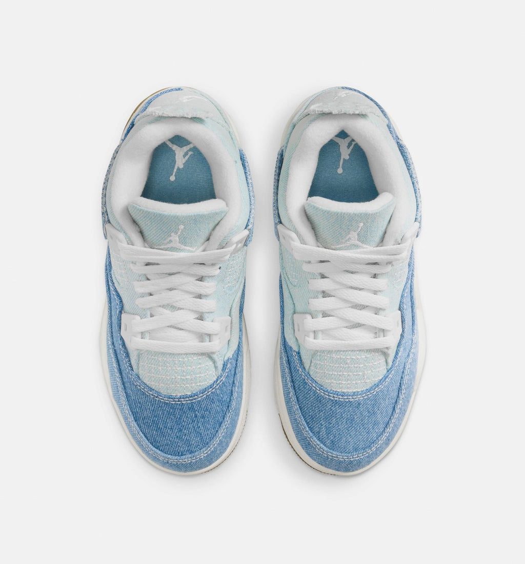 Air Jordan 4 Retro Worn Blue Preschool Lifestyle Shoe – Sail / Worn Blue / Metallic Gold