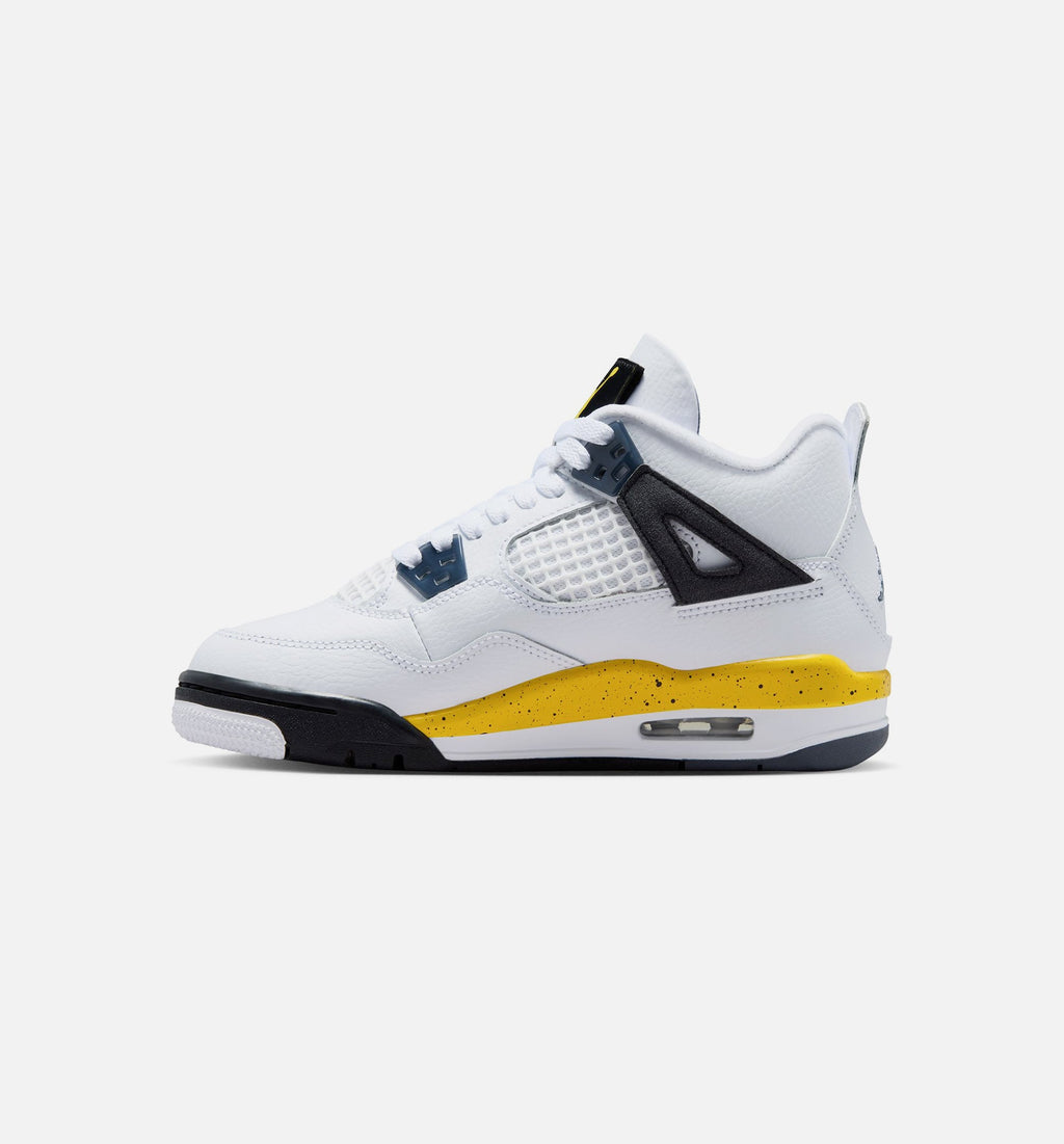 Air Jordan 4 Retro Rare Air Tour Yellow Grade School Lifestyle Shoe – White / Dark Blue Grey / Black / Tour Yellow