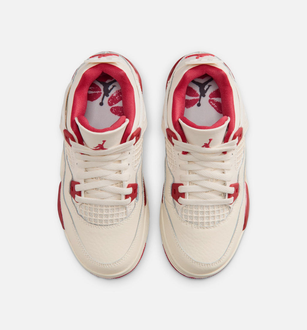 Air Jordan 4 Retro Valentine's Day Preschool Lifestyle Shoe – Pale Ivory / Sierra Red / Tough Red