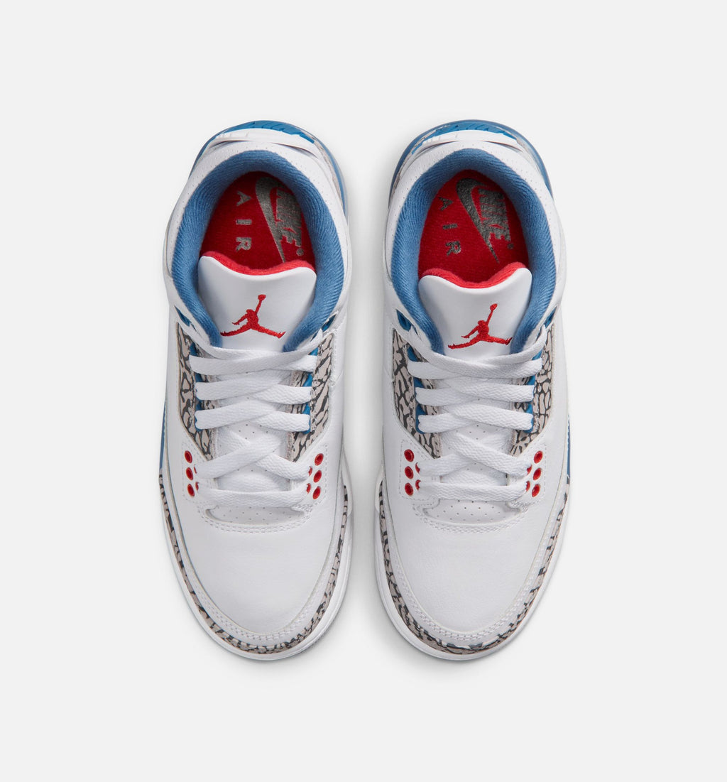 Air Jordan 3 Retro OG True Blue Grade School Lifestyle Shoe – White / Fire Red / True Blue