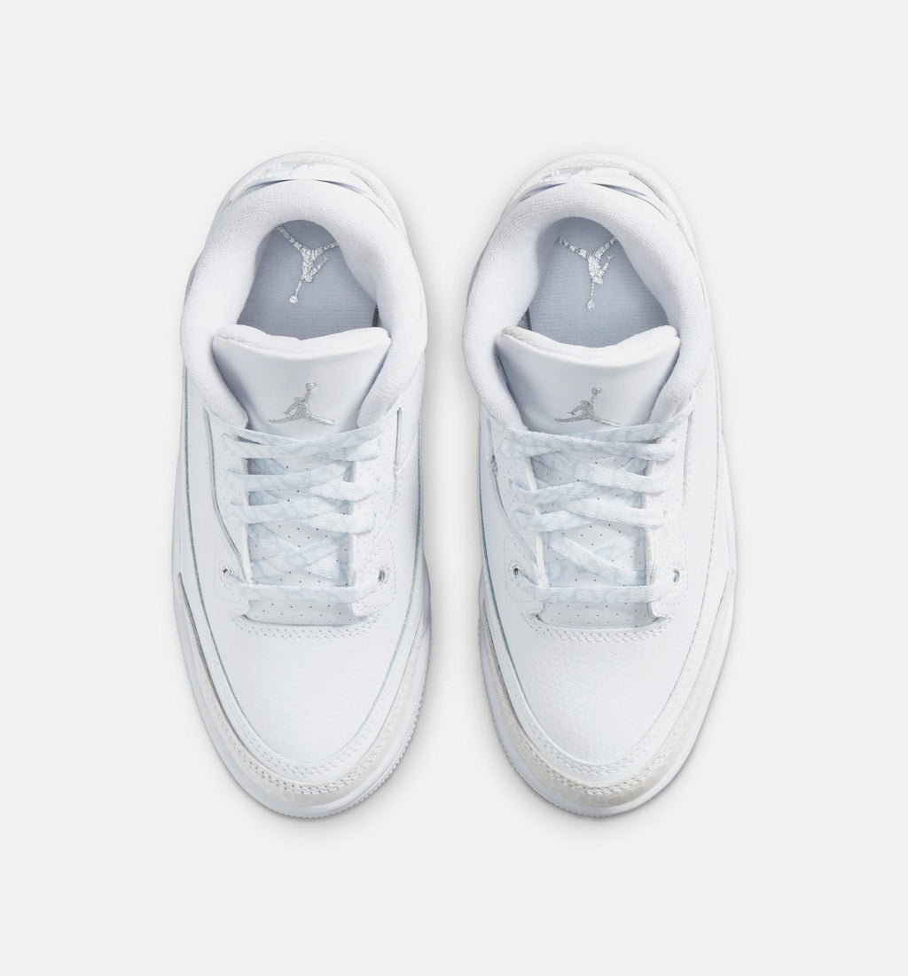 Air Jordan 3 Retro White and Silver Preschool Lifestyle Shoe – White / Metallic Silver