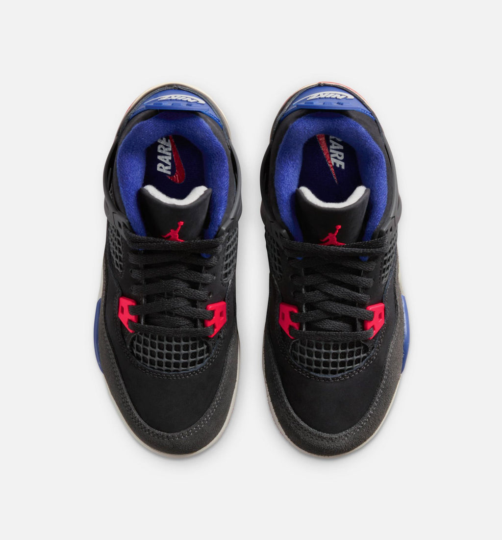 Air Jordan 4 Retro Rare Air Preschool Lifestyle Shoe – Black / Fire Red / Deep Royal Blue