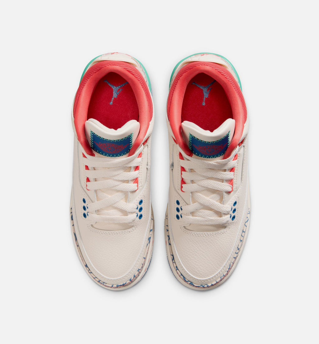 Air Jordan 3 Retro Play Your Way Grade School Lifestyle Shoe – Chalk / Track Red / True Blue / Kinetic Green