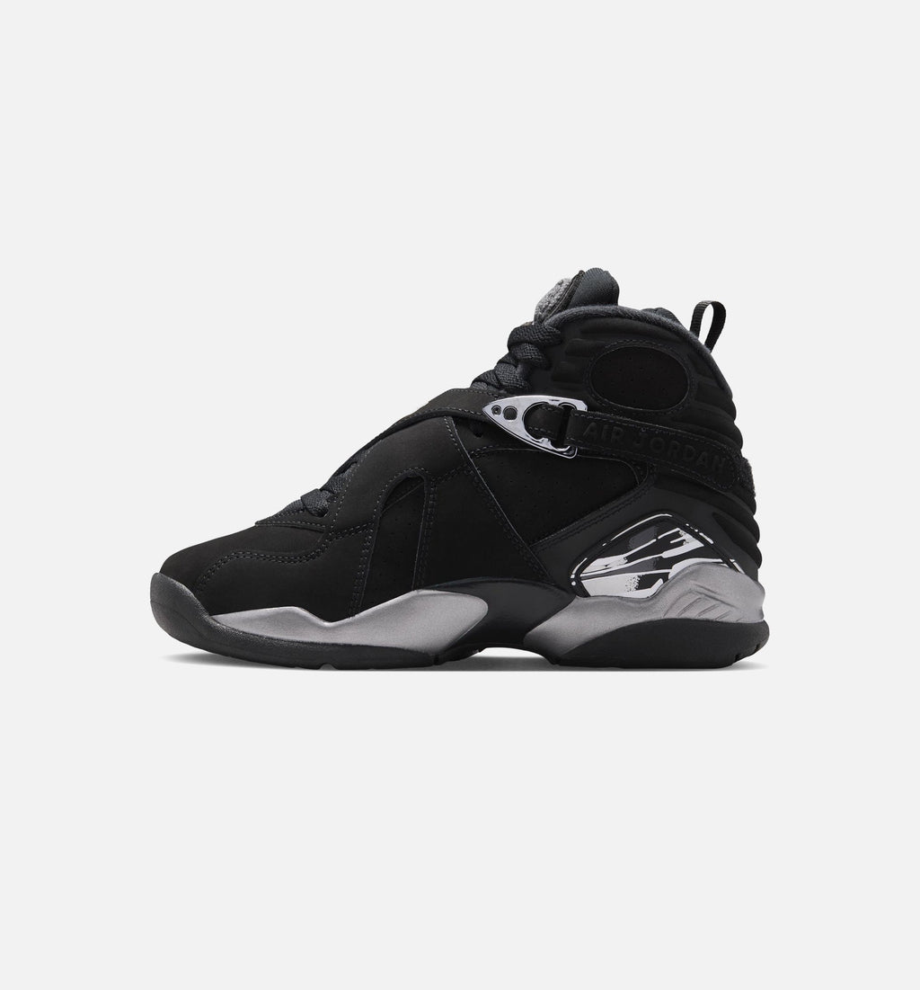 Air Jordan 8 Retro Chrome Black and Light Graphite Grade School Lifestyle Shoe – Black / White / Light Graphite
